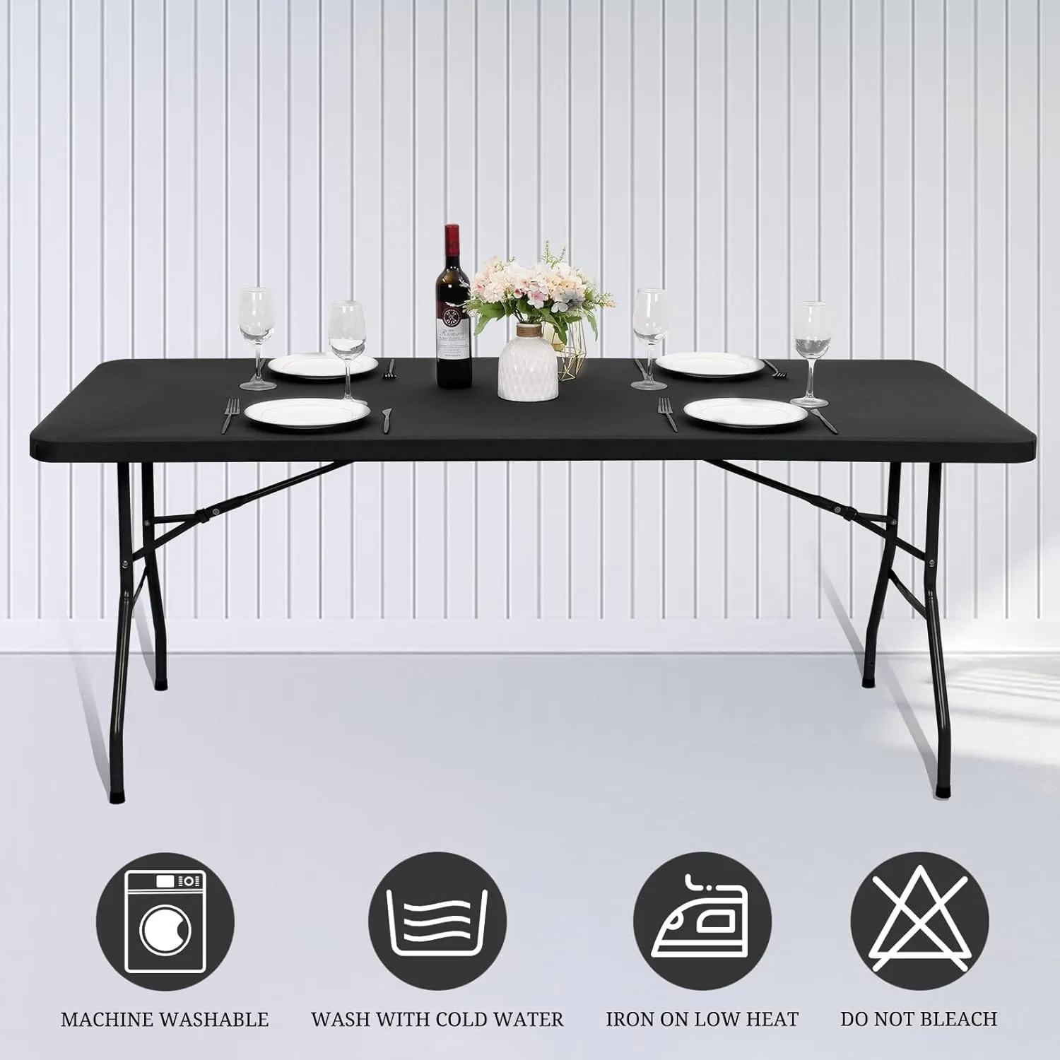 10 Pack Stretch Fabric Table Top Cap Cover, fits 8' Tables, Spandex Table Covers Washable Elastic Rectangle Tablecloth Protector for Indoor Outdoor Party Picnic Wedding, Gray, 30" W x 96" L