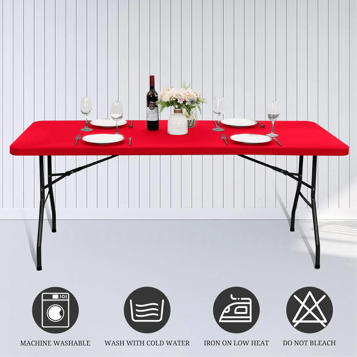 10 Pack Stretch Fabric Table Top Cap Cover, fits 8' Tables, Spandex Table Covers Washable Elastic Rectangle Tablecloth Protector for Indoor Outdoor Party Picnic Wedding, Red, 30" W x 96" L