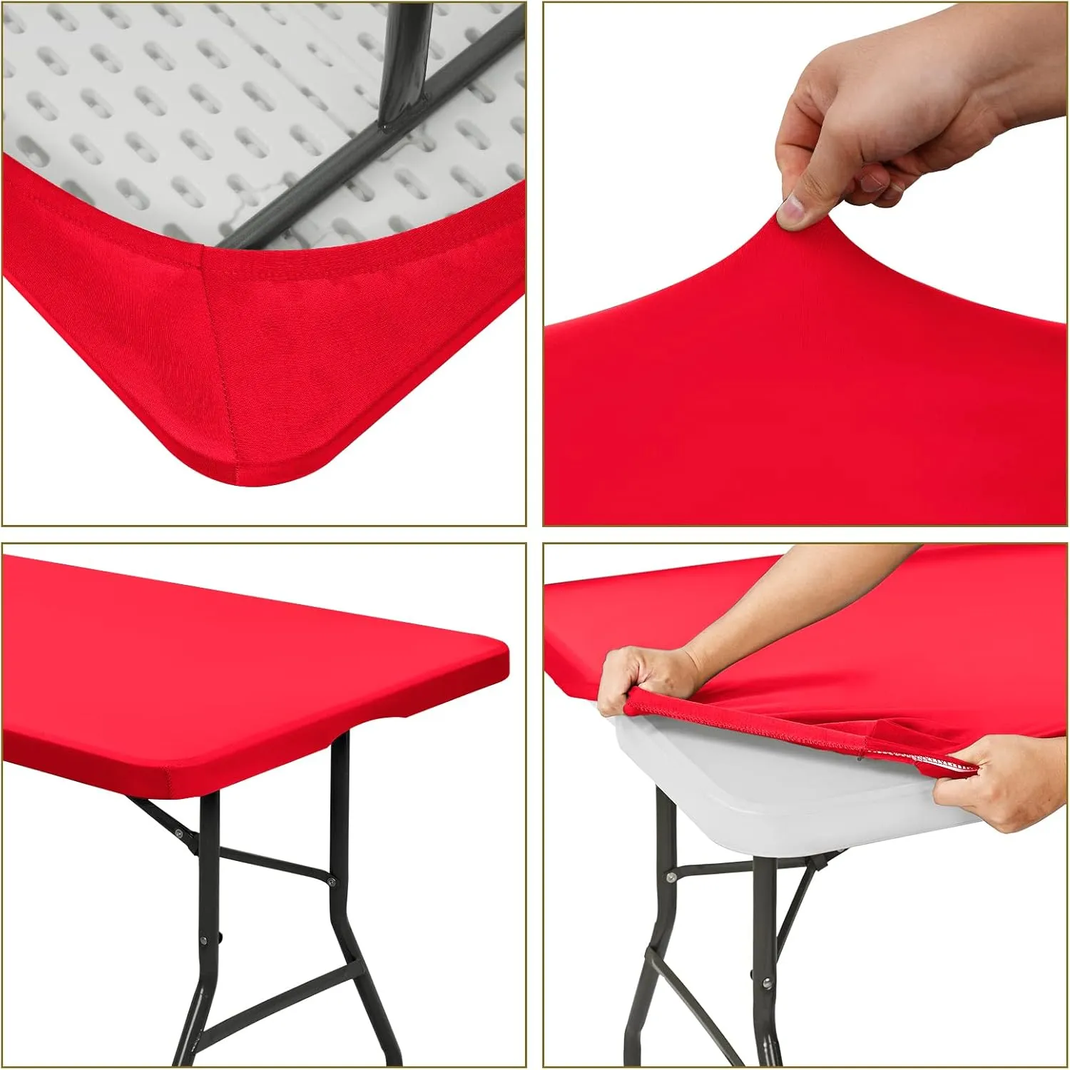 10 Pack Stretch Fabric Table Top Cap Cover, fits 8' Tables, Spandex Table Covers Washable Elastic Rectangle Tablecloth Protector for Indoor Outdoor Party Picnic Wedding, Red, 30" W x 96" L