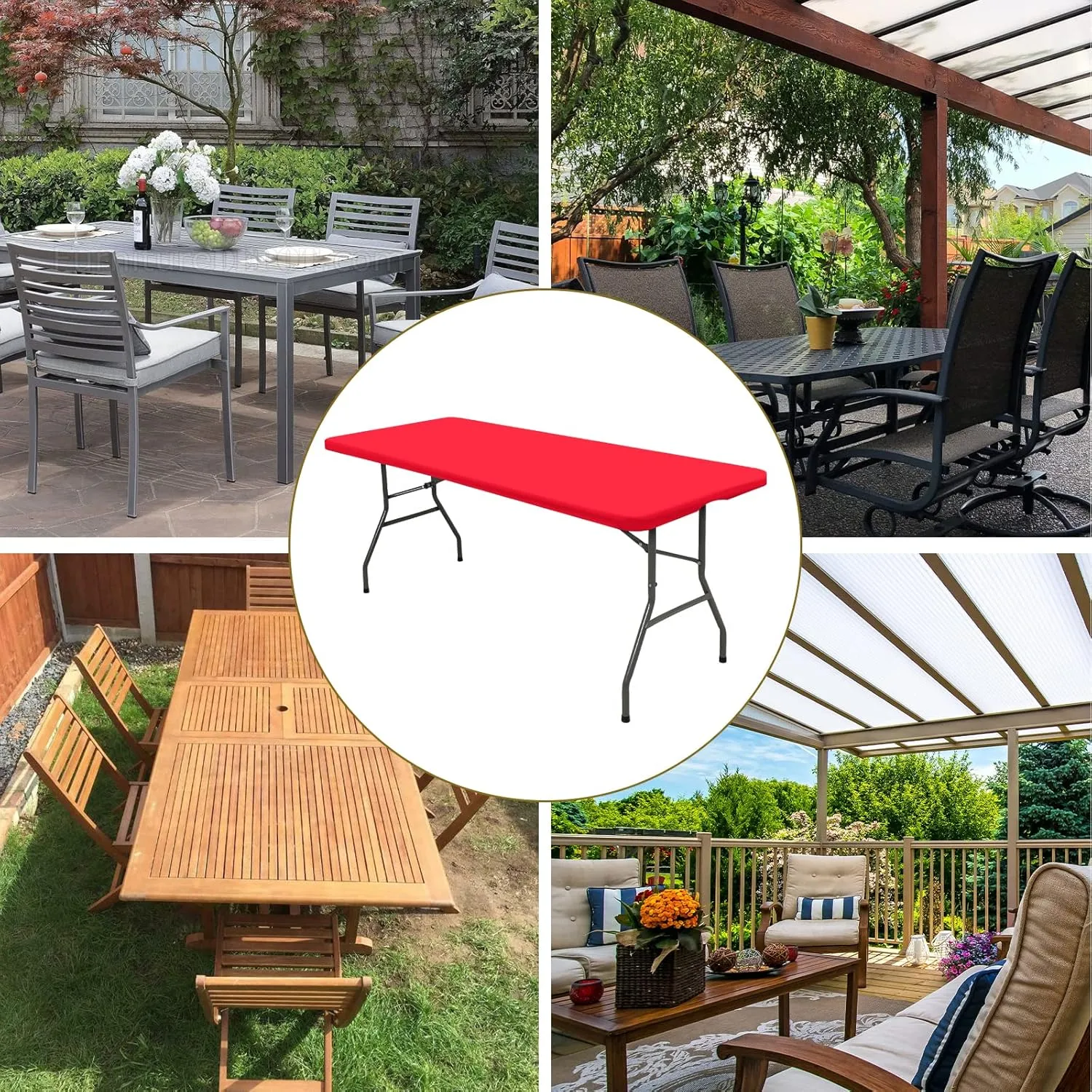 10 Pack Stretch Fabric Table Top Cap Cover, fits 8' Tables, Spandex Table Covers Washable Elastic Rectangle Tablecloth Protector for Indoor Outdoor Party Picnic Wedding, Red, 30" W x 96" L