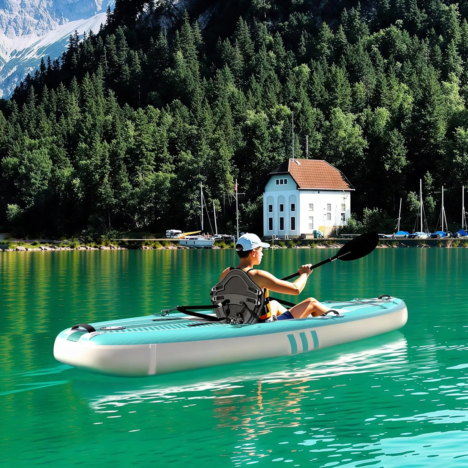 1/2-Person Inflatable Kayak for Adults, Heavy-Duty PVC, Drop-Stitch Floor, Lightweight, Portable, and Durable Tandem Kayak for Fishing, Touring, and Water Sports