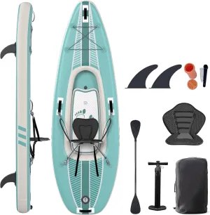 1/2-Person Inflatable Kayak for Adults, Heavy-Duty PVC, Drop-Stitch Floor, Lightweight, Portable, and Durable Tandem Kayak for Fishing, Touring, and Water Sports