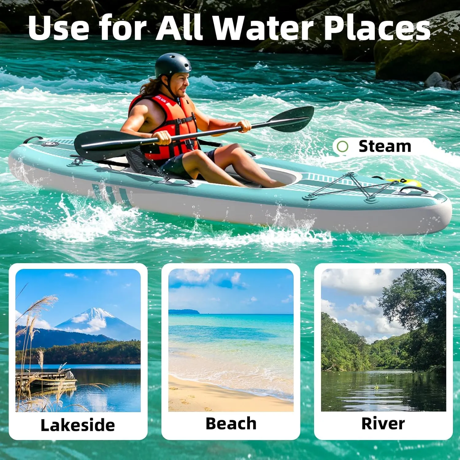 1/2-Person Inflatable Kayak for Adults, Heavy-Duty PVC, Drop-Stitch Floor, Lightweight, Portable, and Durable Tandem Kayak for Fishing, Touring, and Water Sports
