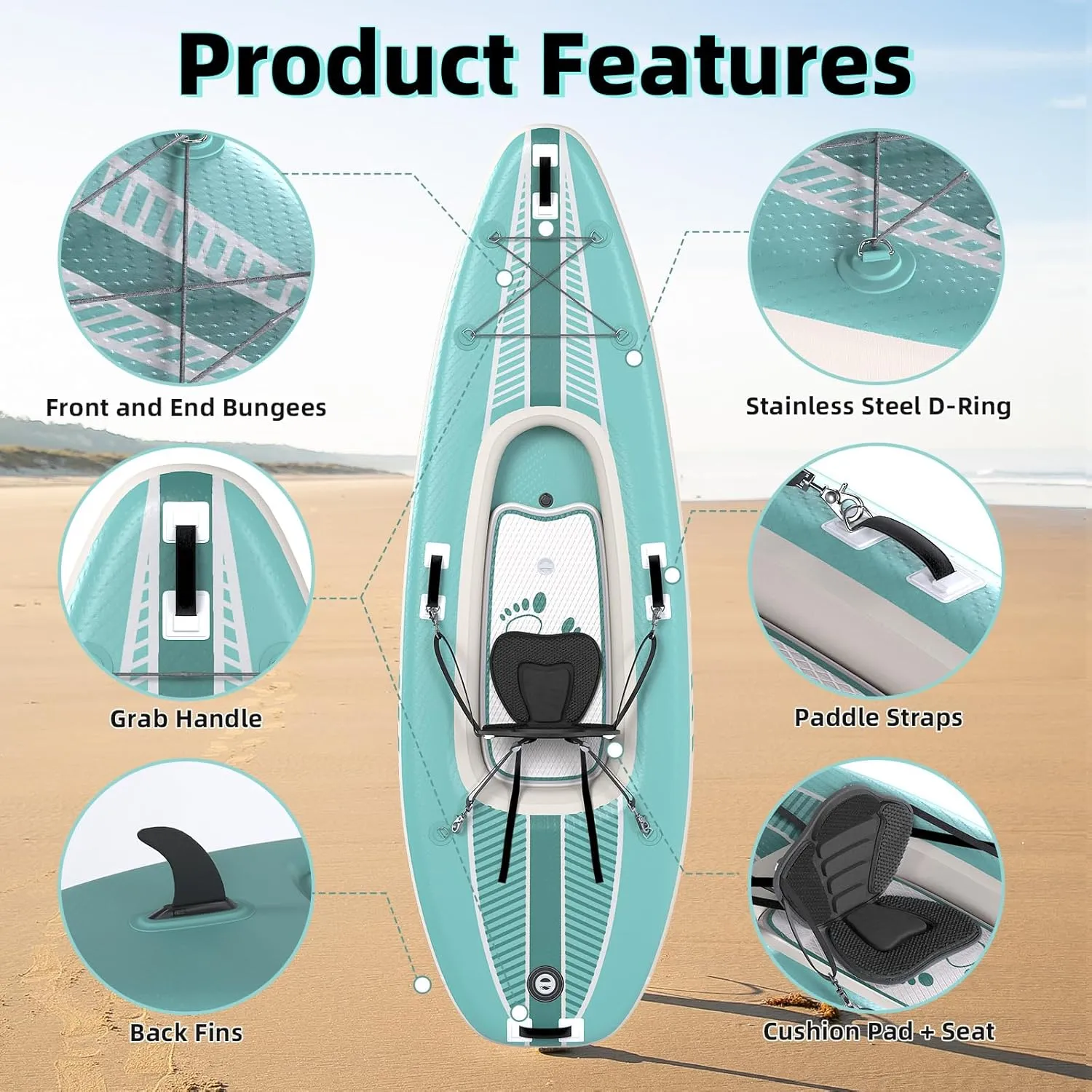 1/2-Person Inflatable Kayak for Adults, Heavy-Duty PVC, Drop-Stitch Floor, Lightweight, Portable, and Durable Tandem Kayak for Fishing, Touring, and Water Sports