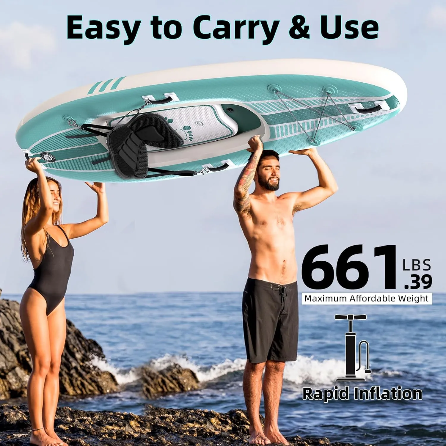 1/2-Person Inflatable Kayak for Adults, Heavy-Duty PVC, Drop-Stitch Floor, Lightweight, Portable, and Durable Tandem Kayak for Fishing, Touring, and Water Sports
