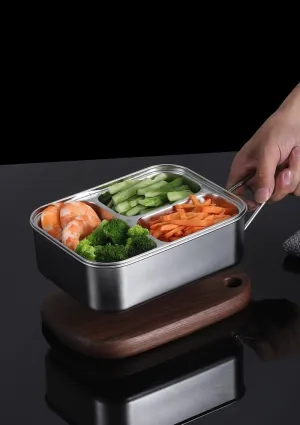 1SET Stainless Steel Square Double Compartment Tableware Camping Portable Folding Tableware