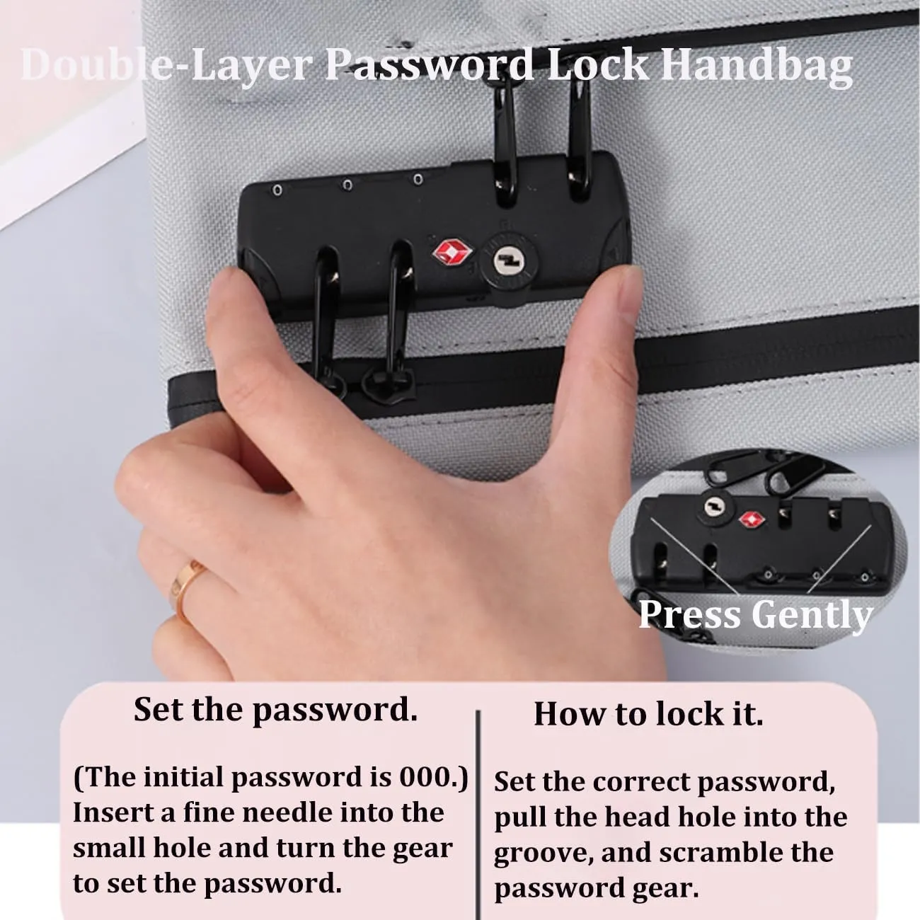 2025 New Travel Lock Bag,travel bag with lock, Double Layer Anti-Theft Handbag,with 3-Digit Code, for Cash, Id (Purple)