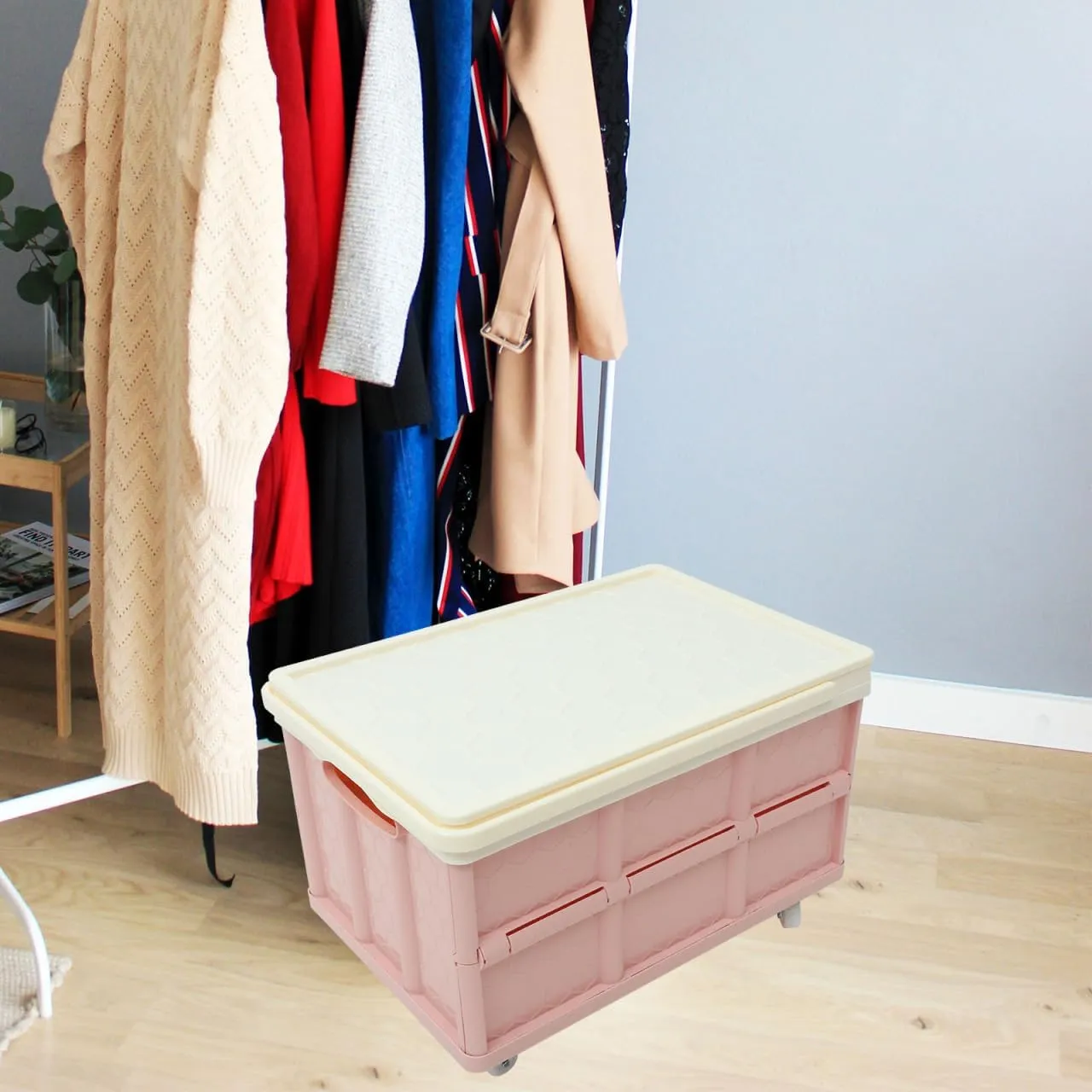 30L Collapsible Storage Bins with Lids: Storage Tote With Wheels Folding Plastic Stackable Utility Crates Plastic Tote Storage Box Container Stackable Folding Utility Crates for Clothes,Books