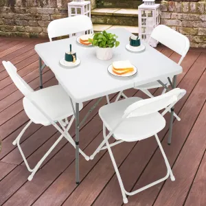 34 Inch White Square Folding Table – Foldable Plastic Top Card Table for Indoor & Outdoor Use, Portable Picnic, Camping, Dining, Game Table with Sturdy Metal Frame