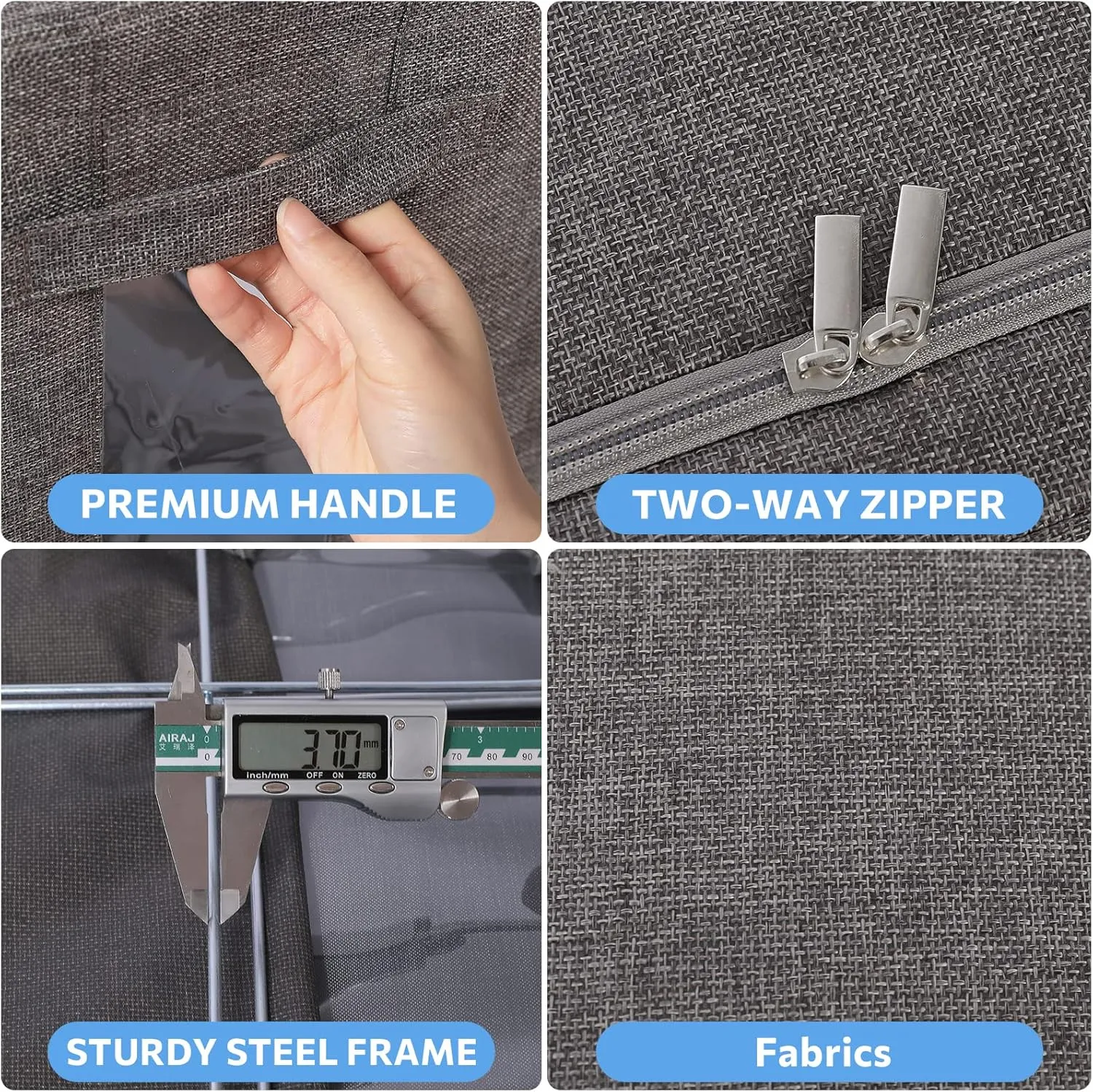 3Pack Foldable Storage Bins - Frame Storage Box Linen Fabric Stackable Clothes Container Organizer with Clear Window & Carry Handles Large Capacity (Small-22L, Dark Gray)