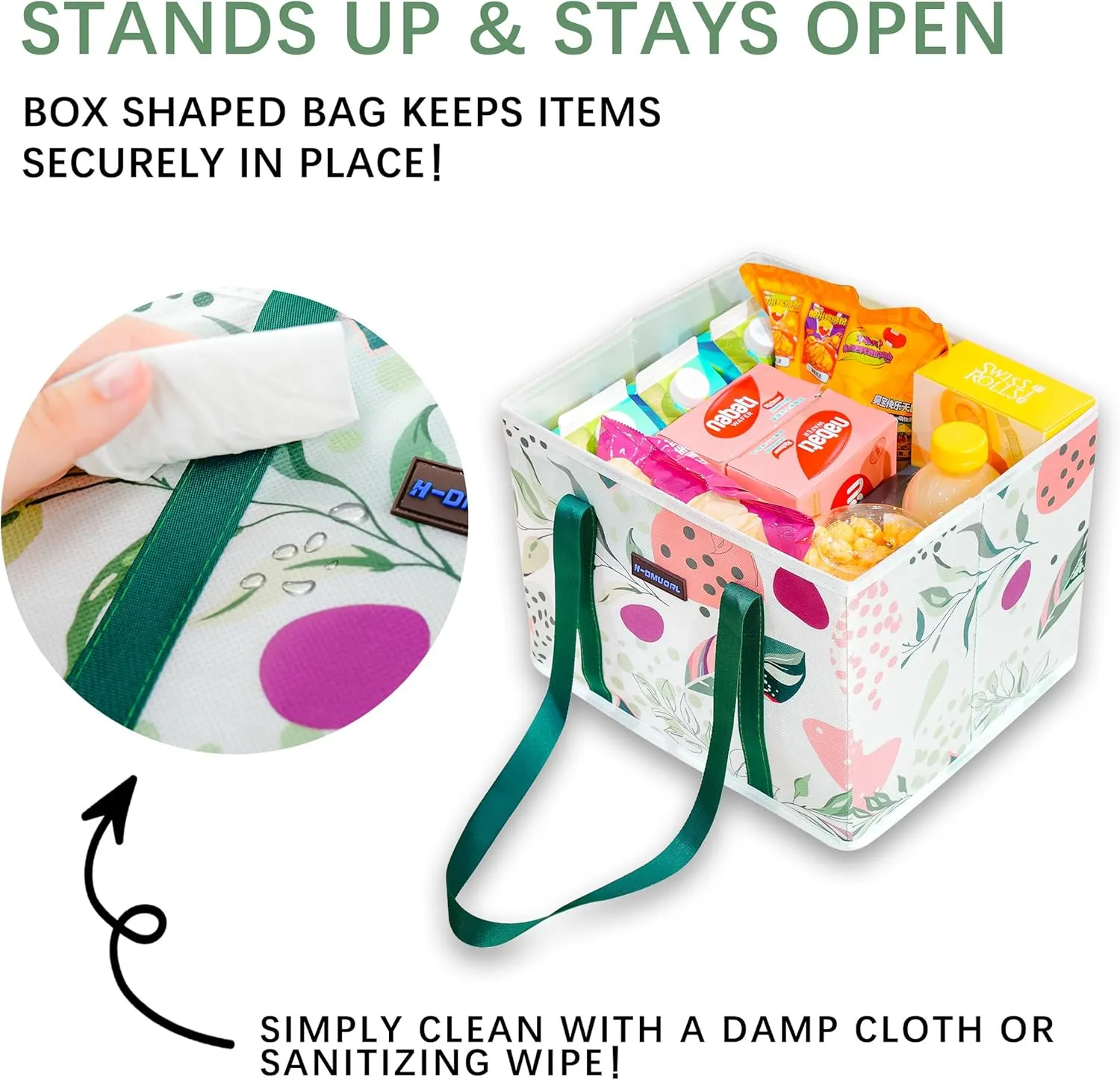 3Pk Reusable Grocery Bags, Foldable Shopping Bags for Groceries with Long Handles & Reinforced Bottom