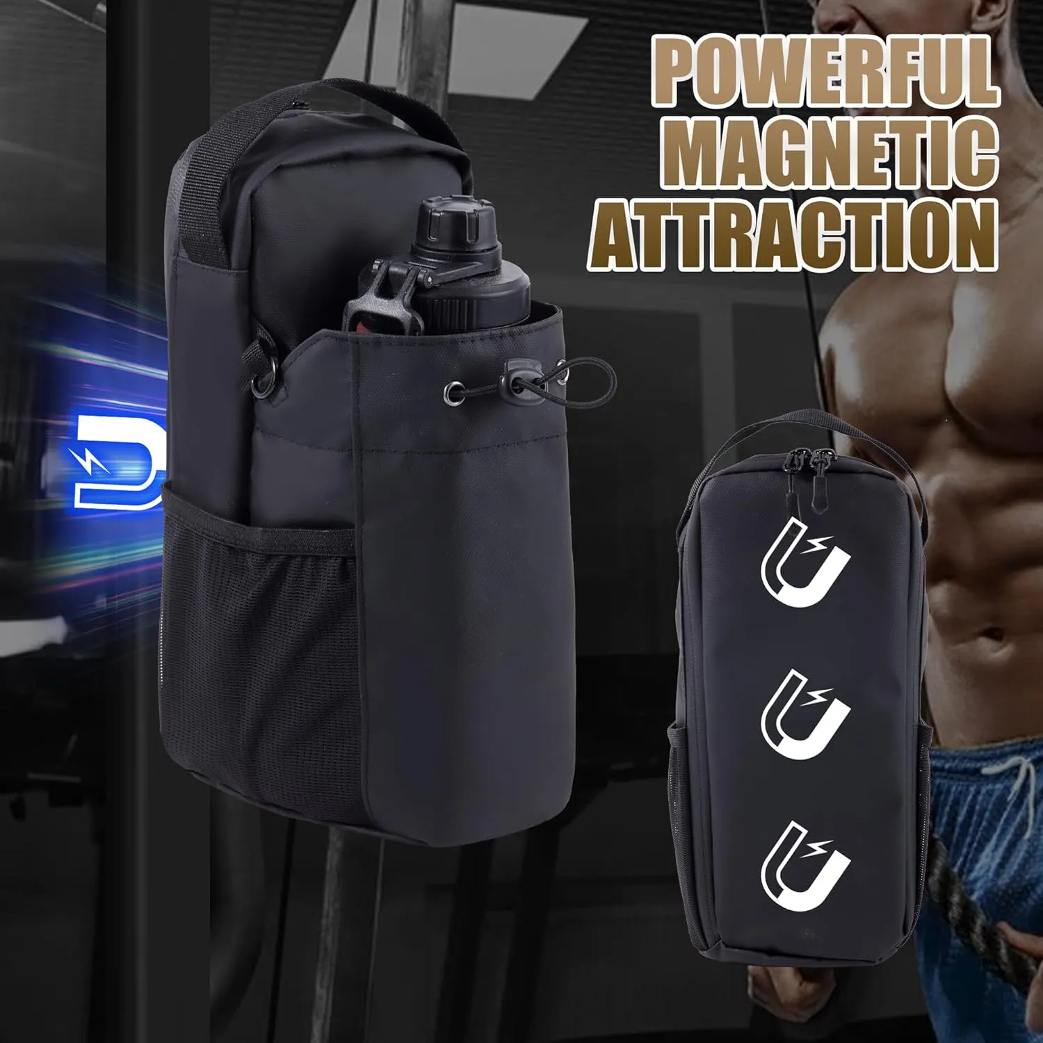3X Stronger Magnetic Gym Bag - Water-Resistant Fitness Water Bottle Bag for Men and Women, Phone/Wallet Storage for Travel, Sport, Cycling, Workout (Fits Hydro Flask & Yeti Tumblers) (Khaki)