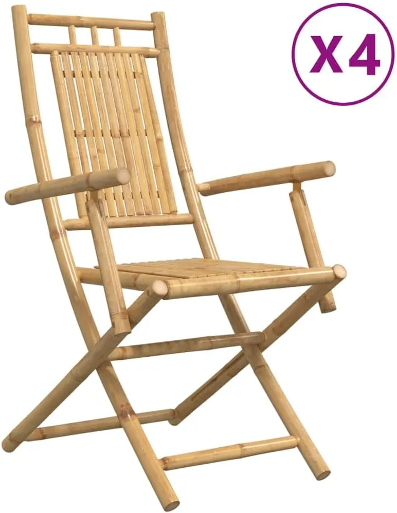 4-Pack Bamboo Folding Patio Chairs Outdoor Furniture 20.9"x26"x39" Portable Lounge Chairs for Camping, Beach, Pool and Garden Dining