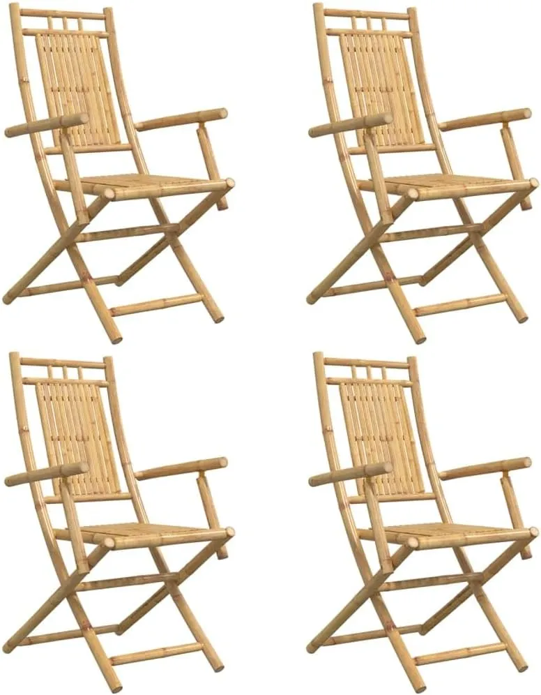 4-Pack Bamboo Folding Patio Chairs Outdoor Furniture 20.9"x26"x39" Portable Lounge Chairs for Camping, Beach, Pool and Garden Dining