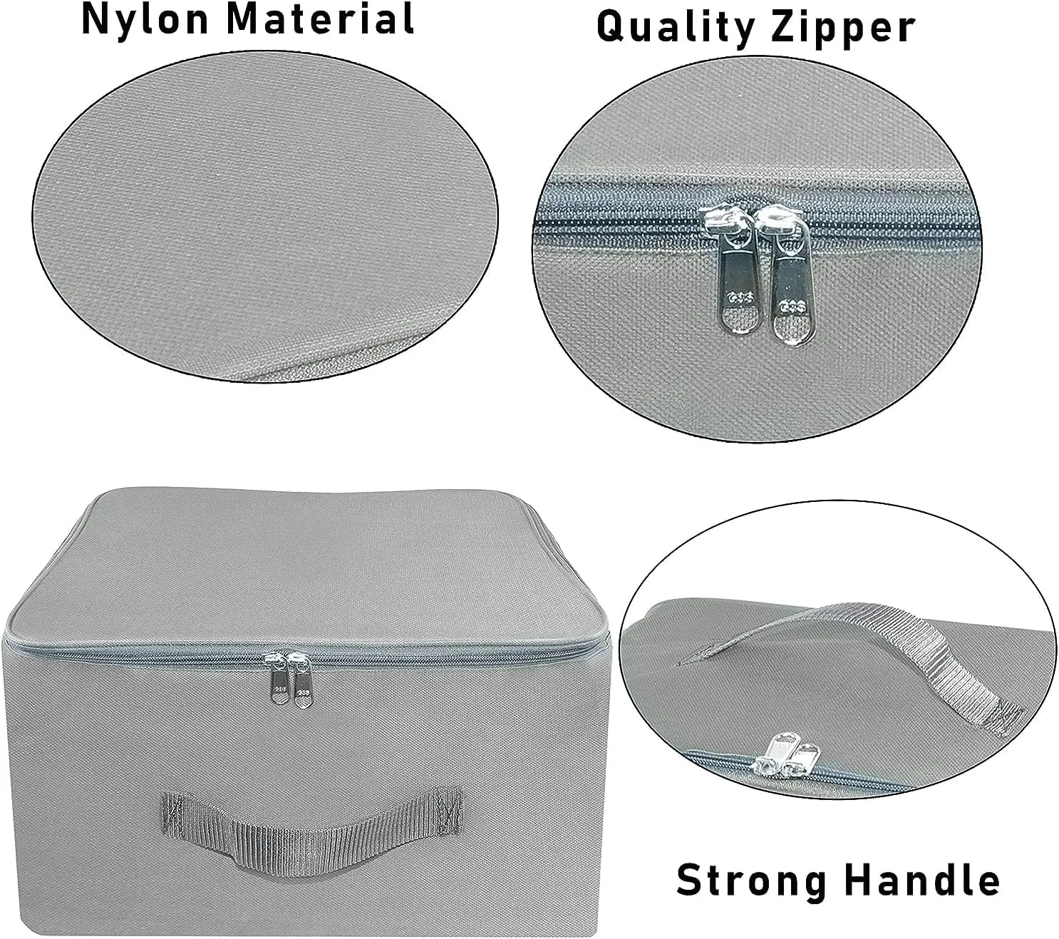 5 Pack Nylon Wardrobe Bag Underbed Moisture Proof Cloth Storage Organiser with Zippered Closure & Handle (Grey, 37x35x23 cm) Square