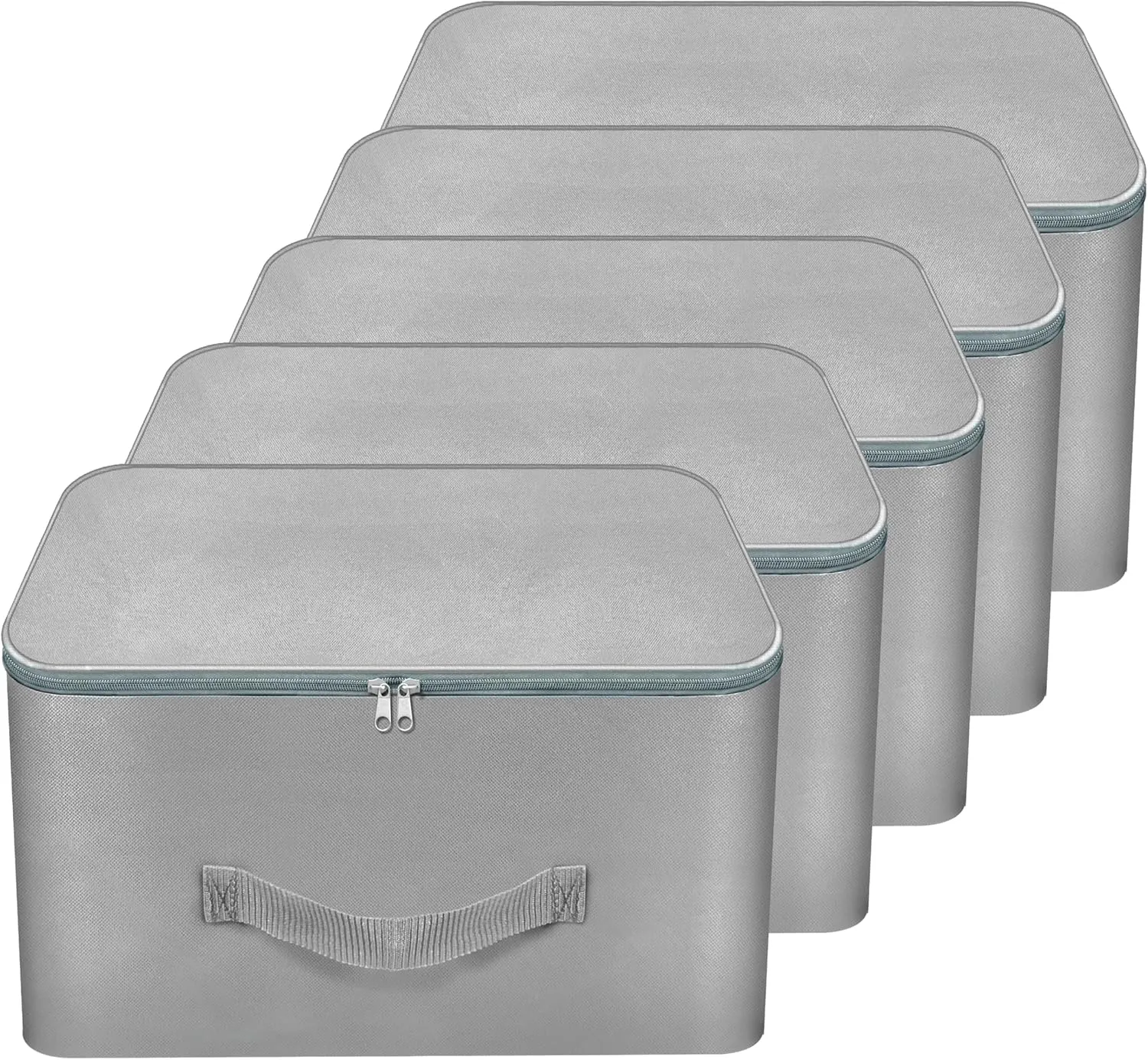 5 Pack Nylon Wardrobe Bag Underbed Moisture Proof Cloth Storage Organiser with Zippered Closure & Handle (Grey, 37x35x23 cm) Square