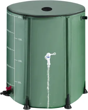 53 Gallon Collapsible Rain Barrel with Zip, 1000D Oxford Foldable Water Barrels Rain Catcher from Gutter, 200L Protable Rainwater Collection Barrel Ice Bath Tub with 3 Spigots and 12 Half Poles Kit