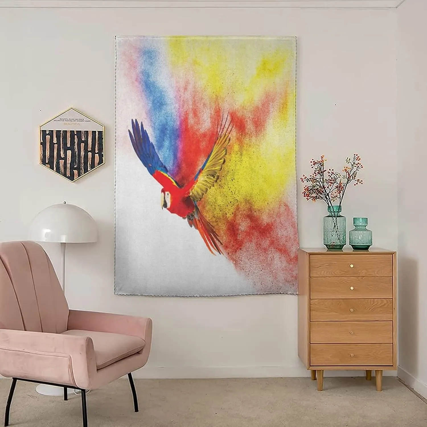 Adjustable Blackout Shades, Parrot Portable Blackout Curtain, Flying Parrot Colorful Cloud Feathers Fantasy Print Living Room Bedroom Window Drapes,47W x54L Inches, for Bathroom Living Room Bedroom