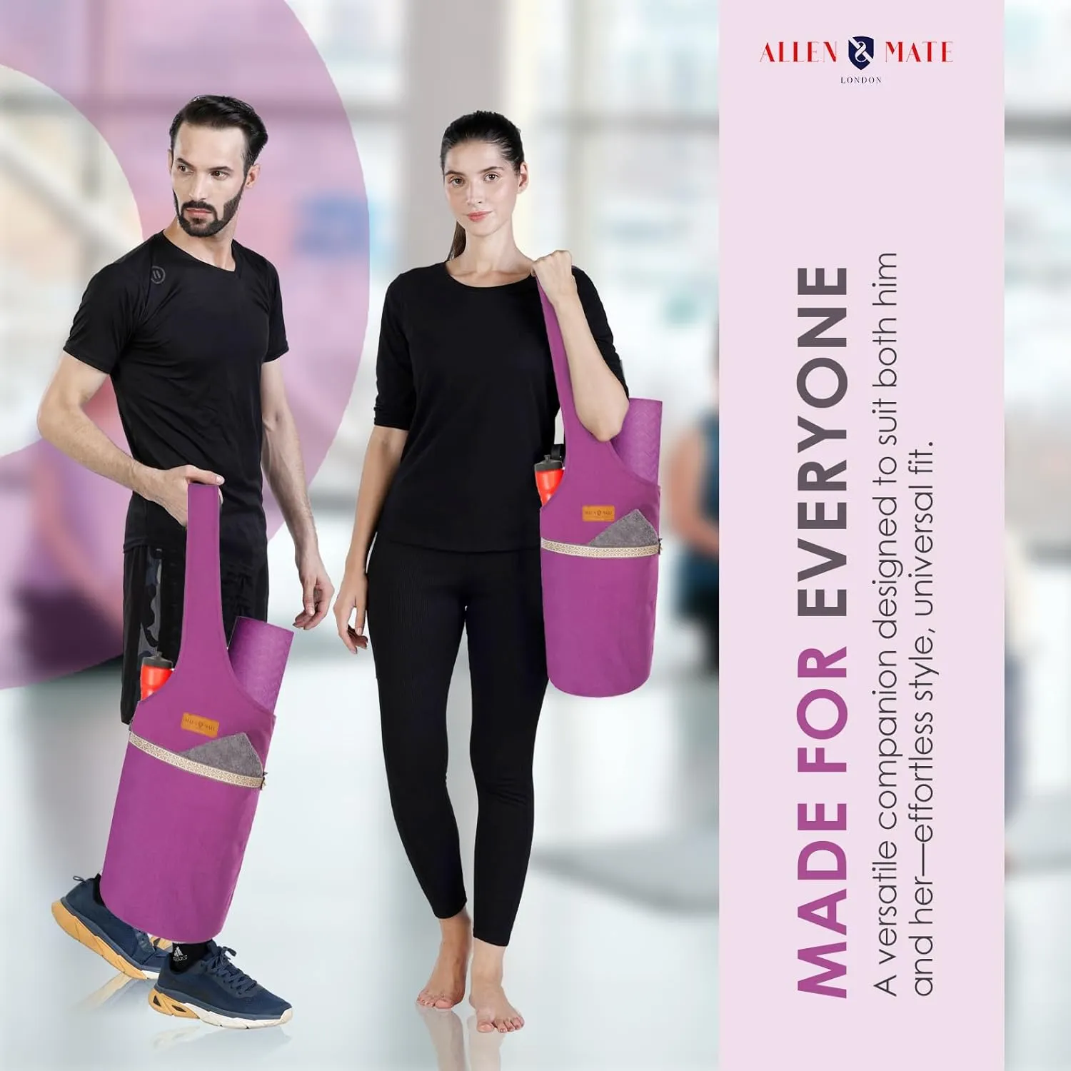 ALLEN & MATE Unisex Yoga Exercise Mat Bag with Large Size Pocket, Big Capacity Mat Tote Shoulder Carrier for Men & Women