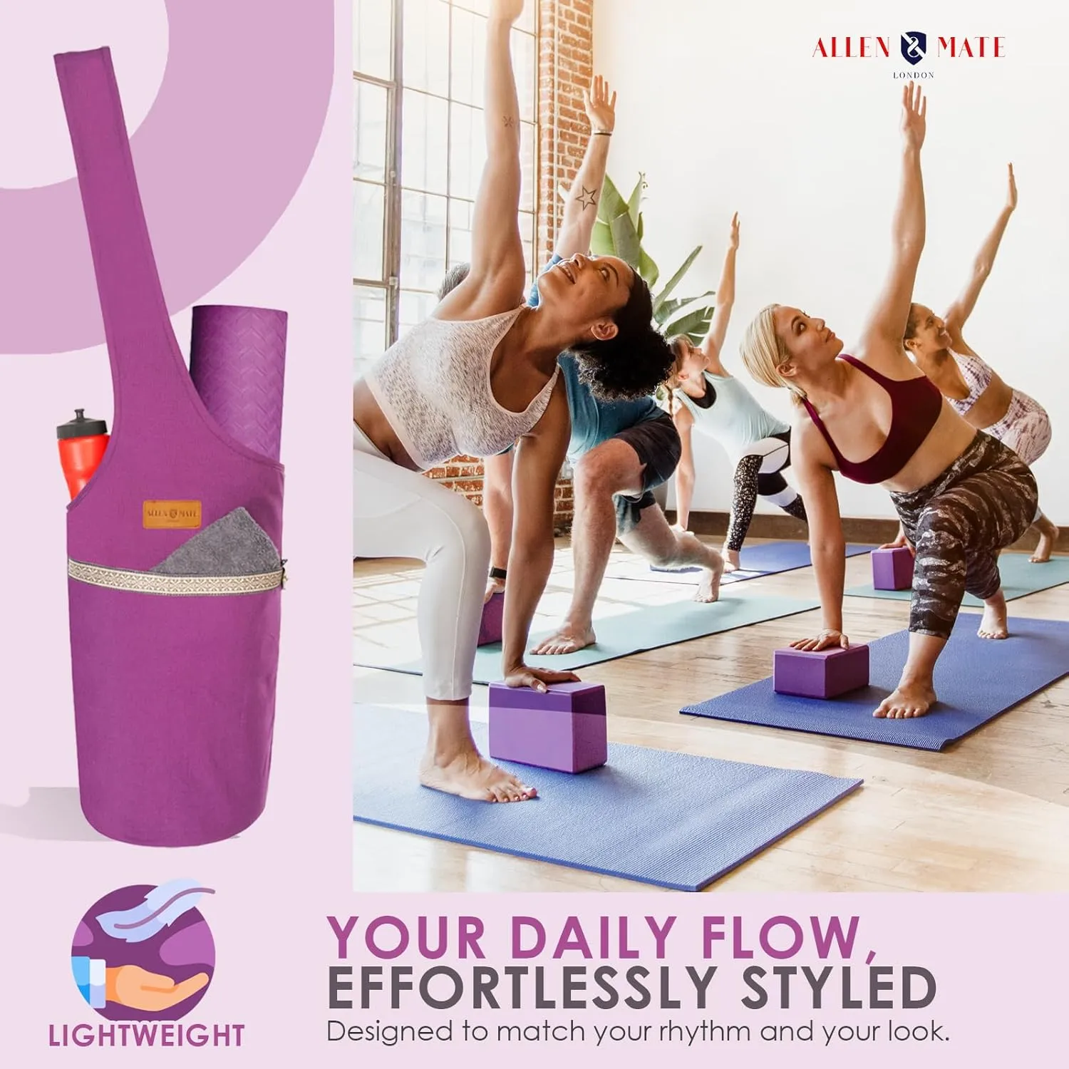 ALLEN & MATE Unisex Yoga Exercise Mat Bag with Large Size Pocket, Big Capacity Mat Tote Shoulder Carrier for Men & Women