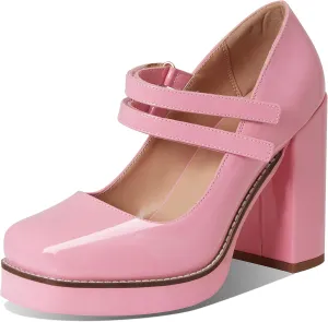 Ancomafio Women’s Mary Janes Square Toe Platform Heels Chunky Heeled Pumps Twice Loafer Ankle Strap Mary Janes Shoes