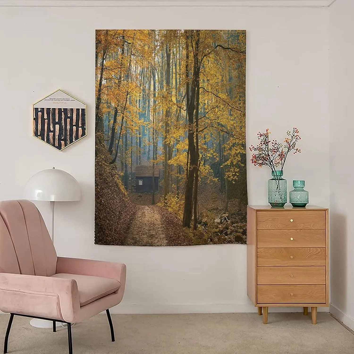 Anywhere Portable Blackout Curtain, Autumn Door Window Curtains, Fall Trees with Faded Shedding Leaves Print Bedroom Blackout Curtains,59W x72L Inch, for Nursery,Children Kids Bedroom or Travel Use