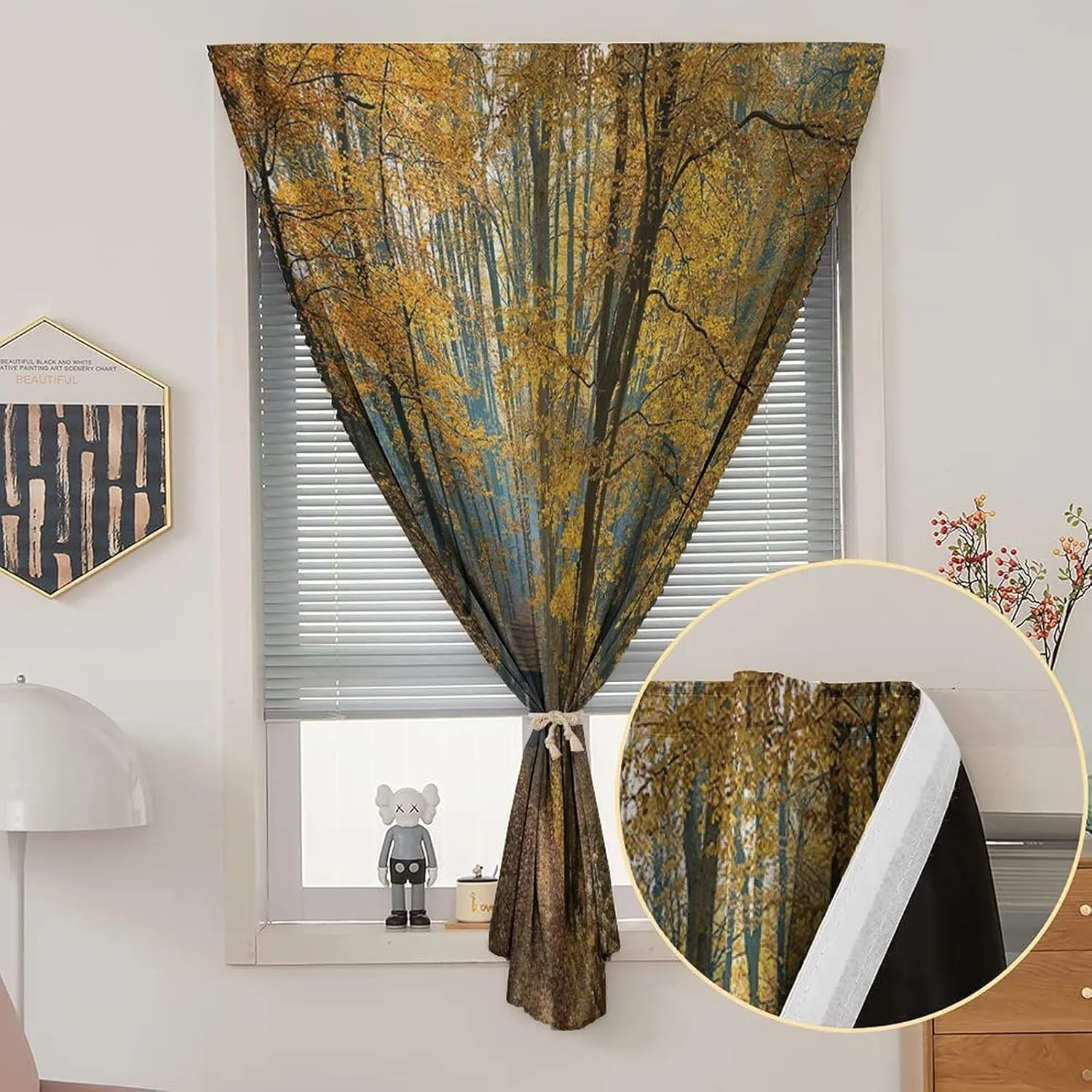 Anywhere Portable Blackout Curtain, Autumn Door Window Curtains, Fall Trees with Faded Shedding Leaves Print Bedroom Blackout Curtains,59W x72L Inch, for Nursery,Children Kids Bedroom or Travel Use
