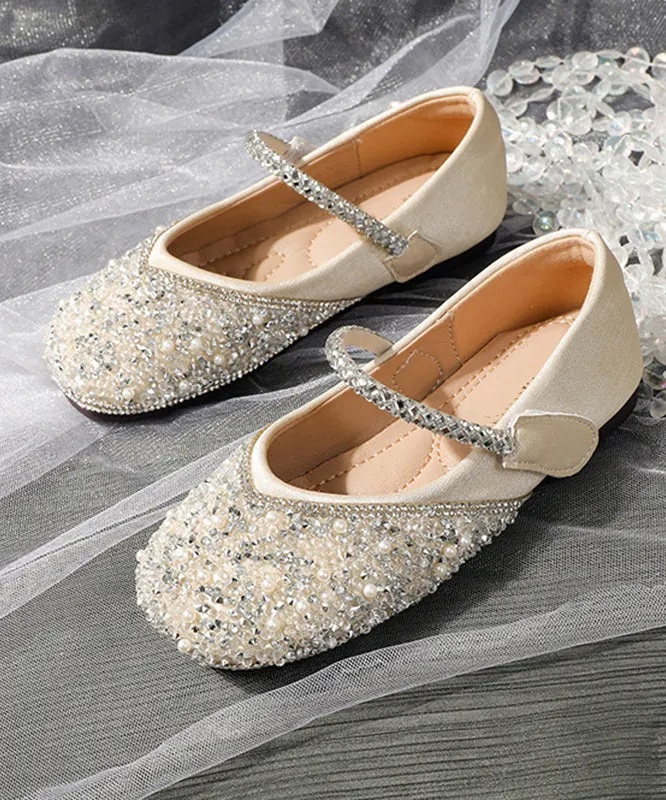 Apricot Strap Flat Girls Soft Art Shoes Buckle Sequins