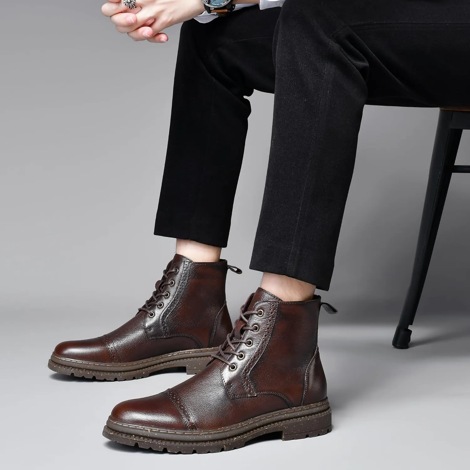 Arkbird Mens Oxford Dress Boots Fashion Casual Genuine Leather Brogue Chukka Ankle Boot for Men