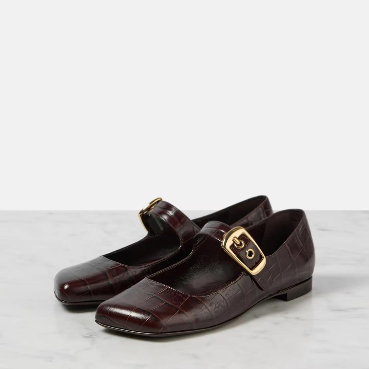 Arqa Ballet Mary Jane Flats for Women with a Buckle Cushioned Leather Insole & Leather Piping Low Heel Flats Fashionable Comfortable Square Toe Summer Spring Shoes