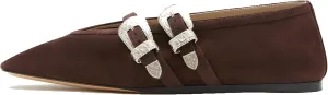 Arqa Women's Ballet Flats with Two Western Buckles Cushioned Leather Insole & Piping Dressy Comfortable Work Office Flats Wedding Ballerina Shoes