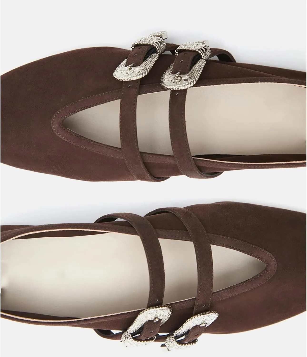 Arqa Women's Ballet Flats with Two Western Buckles Cushioned Leather Insole & Piping Dressy Comfortable Work Office Flats Wedding Ballerina Shoes