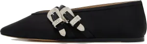 Arqa Women's Ballet Flats with Two Western Buckles Cushioned Leather Insole & Piping Dressy Comfortable Work Office Flats Wedding Ballerina Shoes