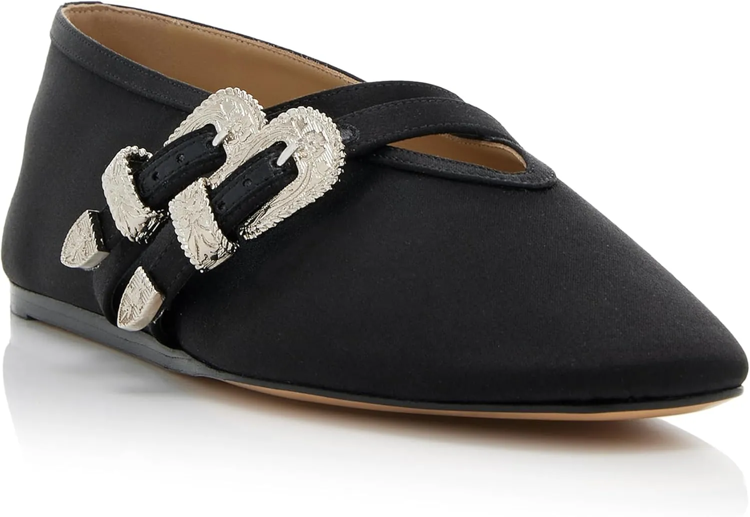 Arqa Women's Ballet Flats with Two Western Buckles Cushioned Leather Insole & Piping Dressy Comfortable Work Office Flats Wedding Ballerina Shoes