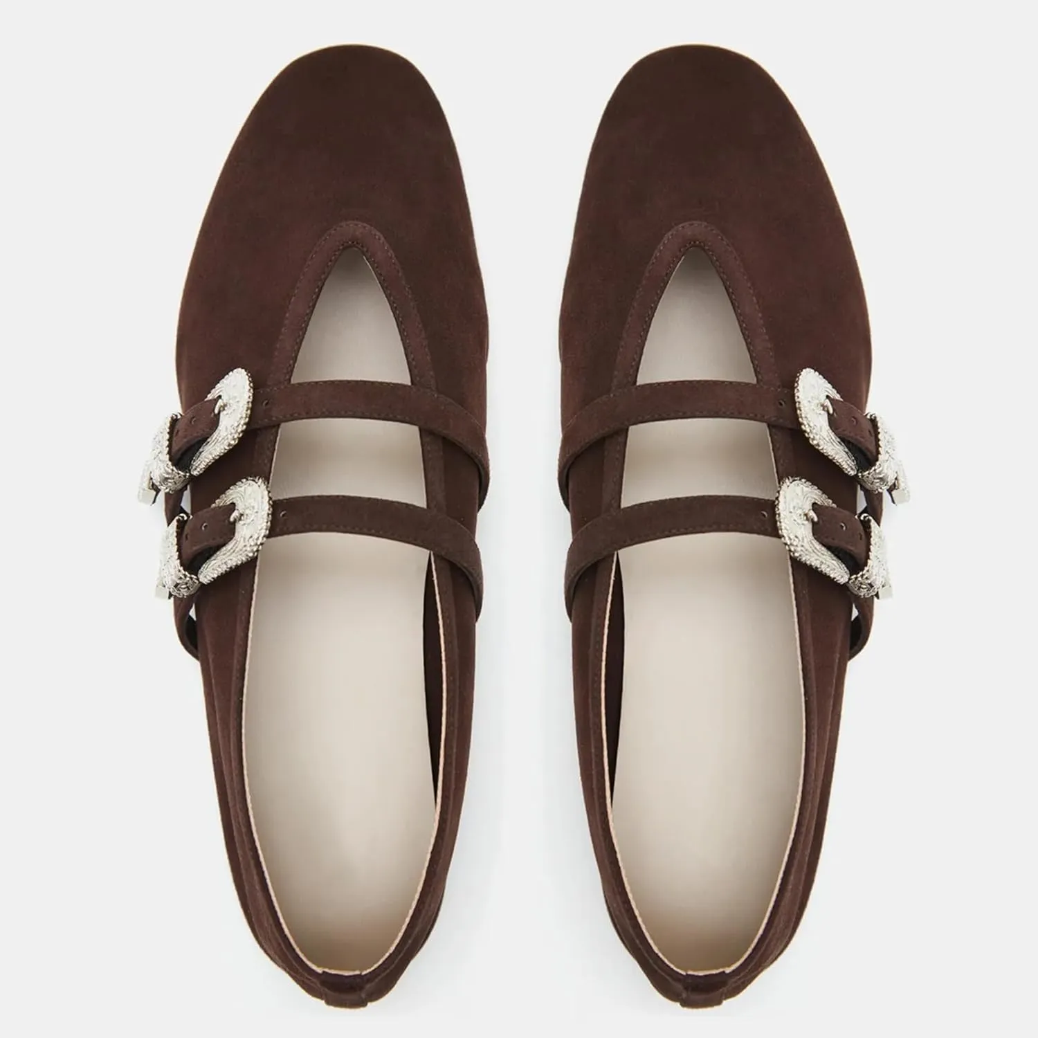 Arqa Women's Ballet Flats with Two Western Buckles Cushioned Leather Insole & Piping Dressy Comfortable Work Office Flats Wedding Ballerina Shoes