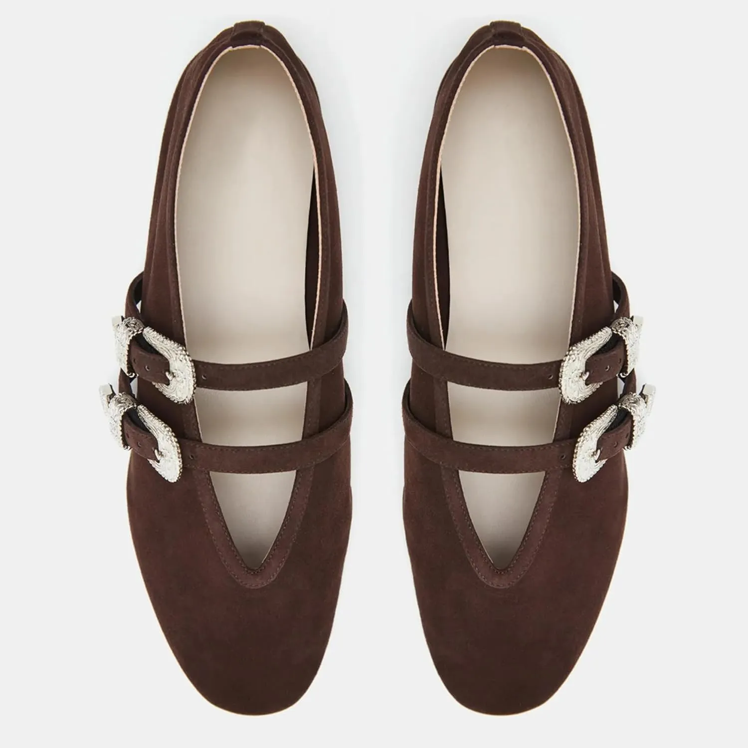 Arqa Women's Ballet Flats with Two Western Buckles Cushioned Leather Insole & Piping Dressy Comfortable Work Office Flats Wedding Ballerina Shoes