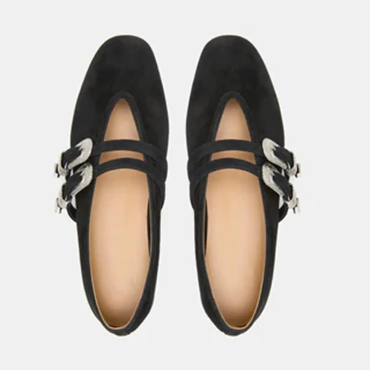 Arqa Women's Ballet Flats with Two Western Buckles Cushioned Leather Insole & Piping Dressy Comfortable Work Office Flats Wedding Ballerina Shoes