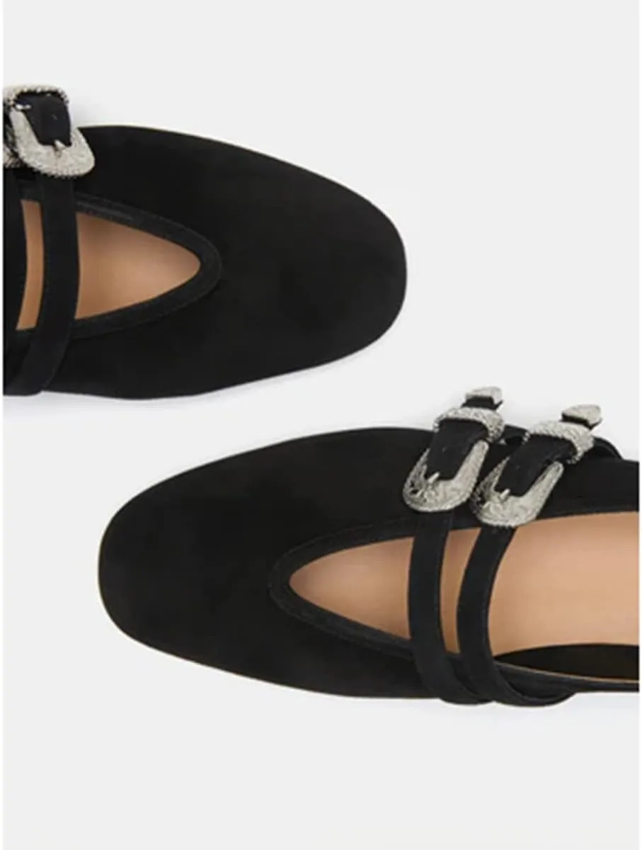 Arqa Women's Ballet Flats with Two Western Buckles Cushioned Leather Insole & Piping Dressy Comfortable Work Office Flats Wedding Ballerina Shoes