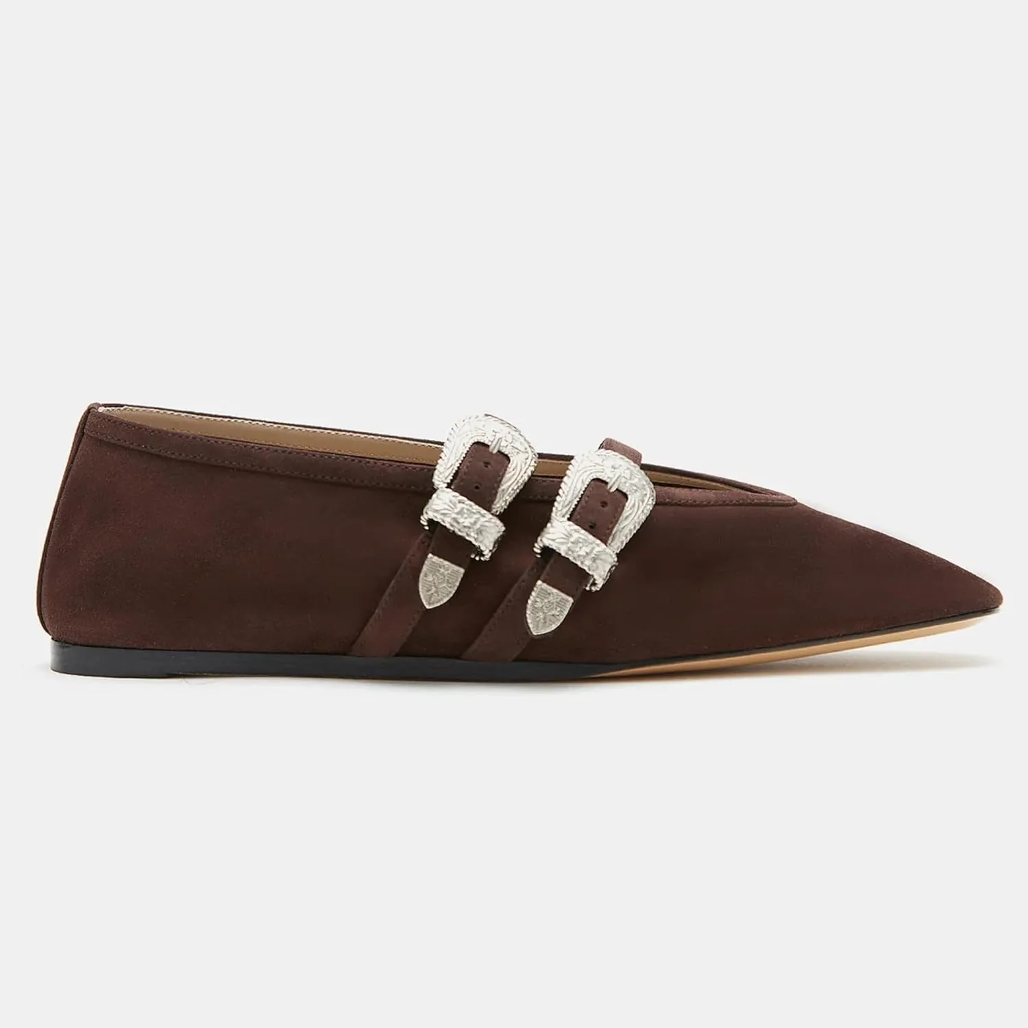 Arqa Women's Ballet Flats with Two Western Buckles Cushioned Leather Insole & Piping Dressy Comfortable Work Office Flats Wedding Ballerina Shoes
