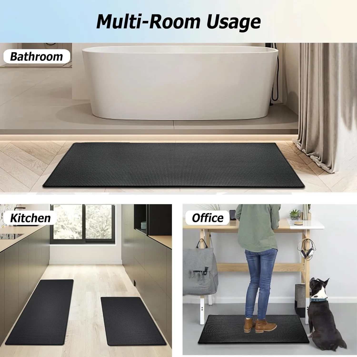 Artnice Kitchen Mats for Floor, Kitchen Rugs Set of 2, 0.47 Inch Anti Fatigue Mat, Waterproof Standing Desk Comfort Mat for Home, Office, Sink, Laundry, 17.3"×30" 17.3"×47", Black