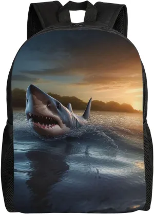 At Dusk Shark Laptop Backpack For Men Women Waterproof Lightweight Travel Backpack Casual Daypack