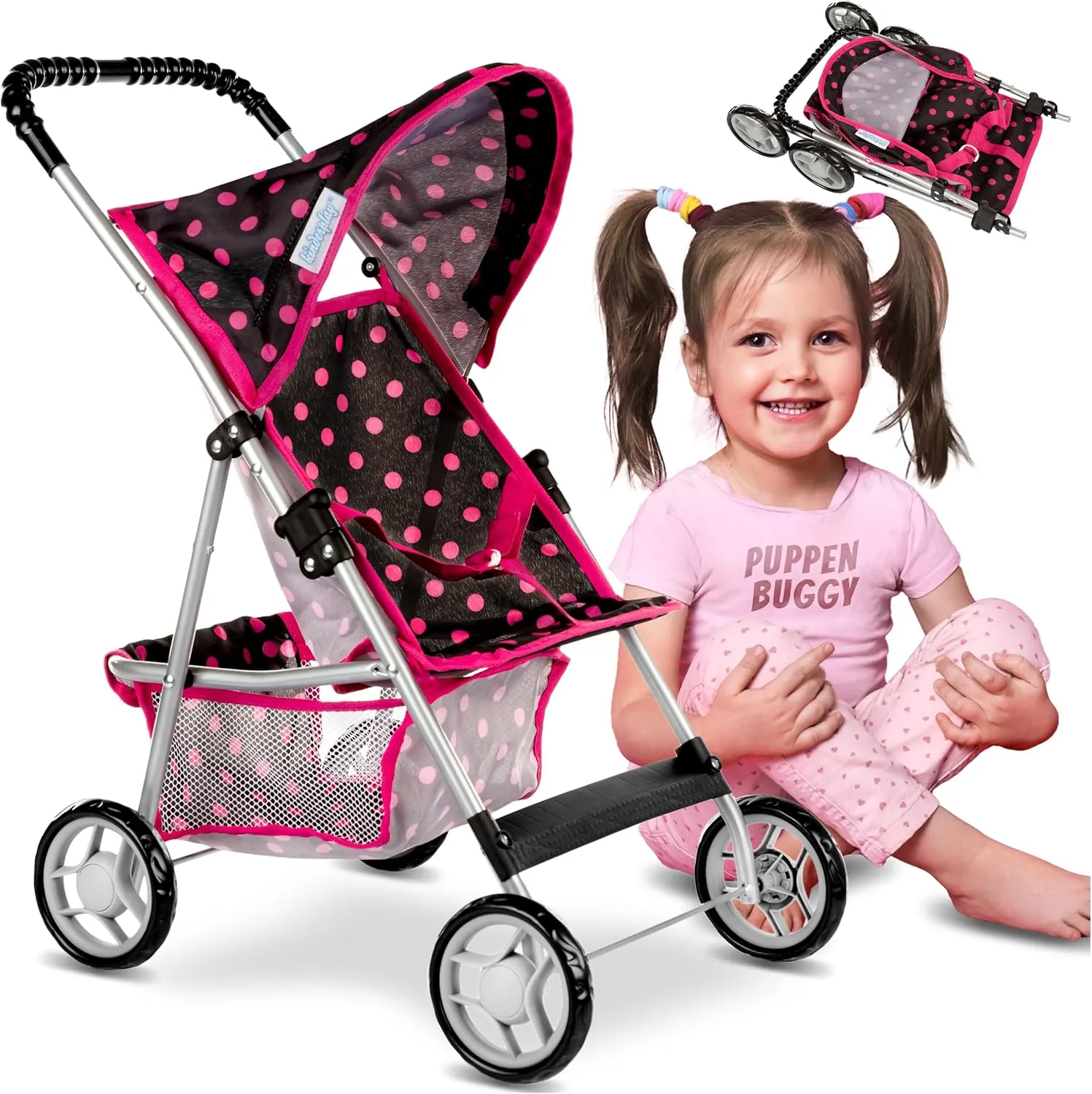 Baby Doll Stroller | Pram for Girls | Umbrella Stroller for Kids - Lightweight Play Carriage for Toddler Ages 2  Years | Baby Doll Accessories with Storage | 22.05-Inch Handle Height, Model KP0280G