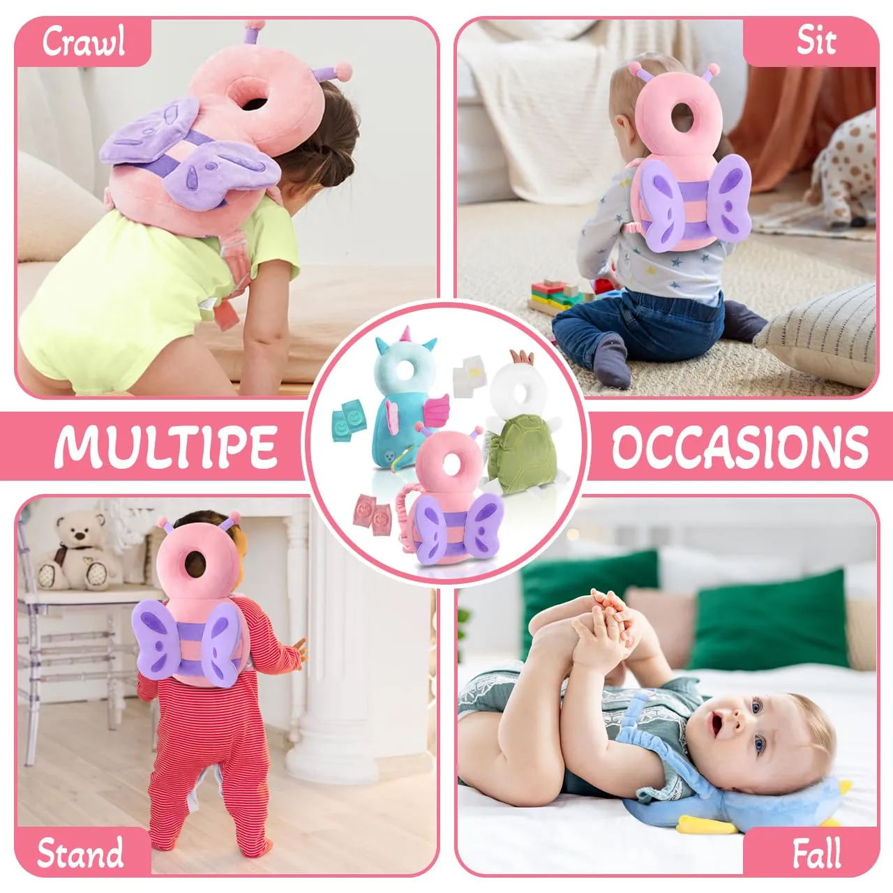 Baby Walker Head Protector – Adjustable Baby Head Protector Backpack, Baby Backpack Head Protection Pillow and Anti-Fall Safety Gear with Cute Design, for Crawling Babies, Walking, and Playing