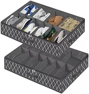 BAFOVY Underbed Storage Container with Transparent Cover, Foldable Shoe Storage Bag, Black Nonwoven, 1.2lb Weight, Organize Shoes and Seasonal Necessities for Home, Attic and Bedroom