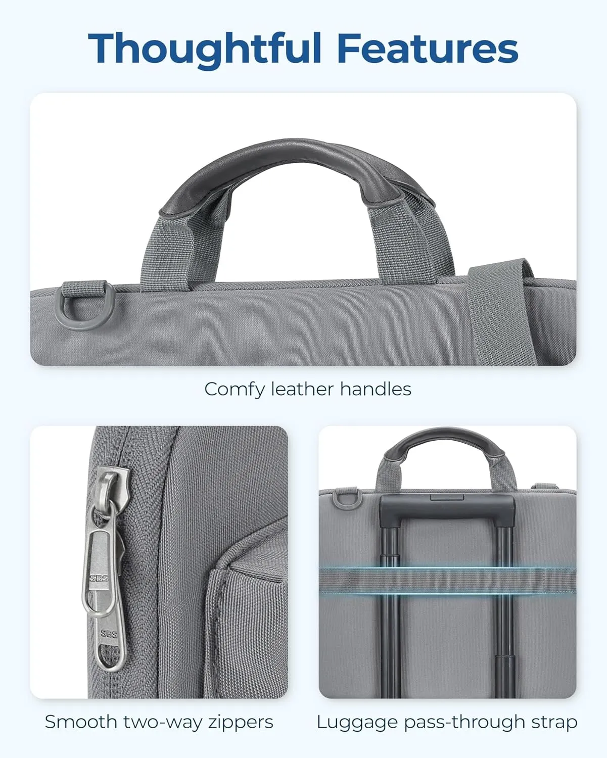 BAGSMART 13-14 Inch Laptop Case Sleeve with Shoulder Strap，Protective Laptop Bag for Men & Women,Carring Macbook Air Pro Case Laptop Cover for Travel/Business Fitted Dell HP Lenovo Asus,Dark Grey