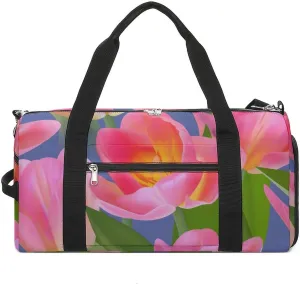 Beautiful Tulip with Leaves Fitness Large Gym Bag for Unisex with Shoe Compartment & Wet Pocket