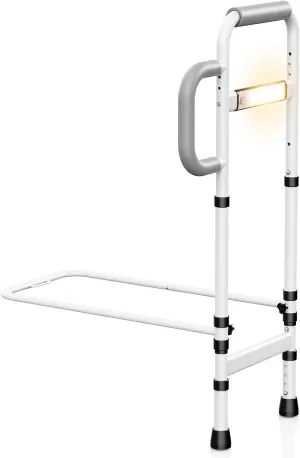 Bed Rails for Elderly Adults Safety - Extendable Height Adjustable Bed Side Rails with Non-Slip Bedside Handle & Motion Sensor Light Up to 350 Lbs for King Queen Full Twin Bed Grey
