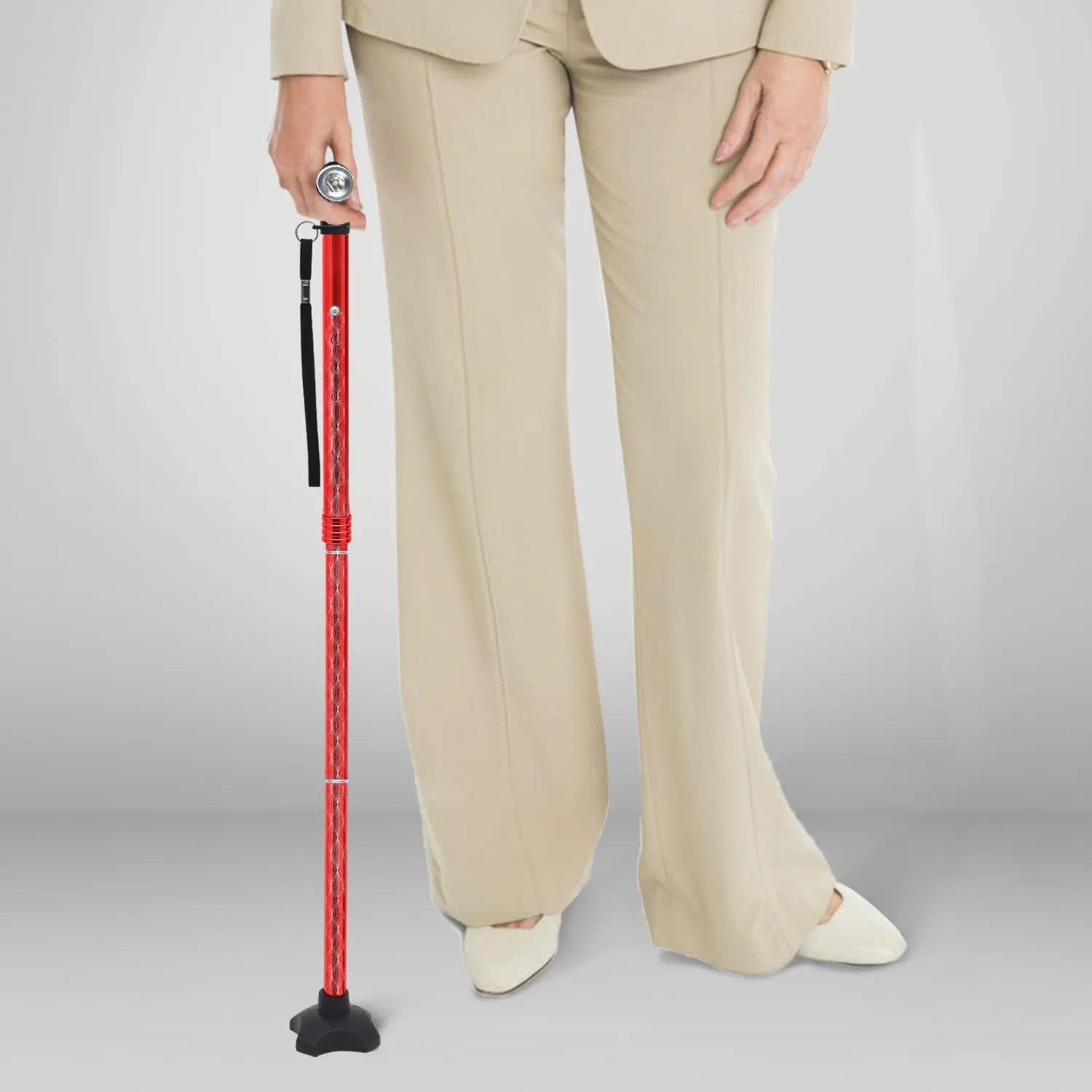 BeneCane Walking Cane for Women Folding Cane for Men with Two Led Lights Quad Cane with Stable Base Lightweight and Adjustable Walking Stick
