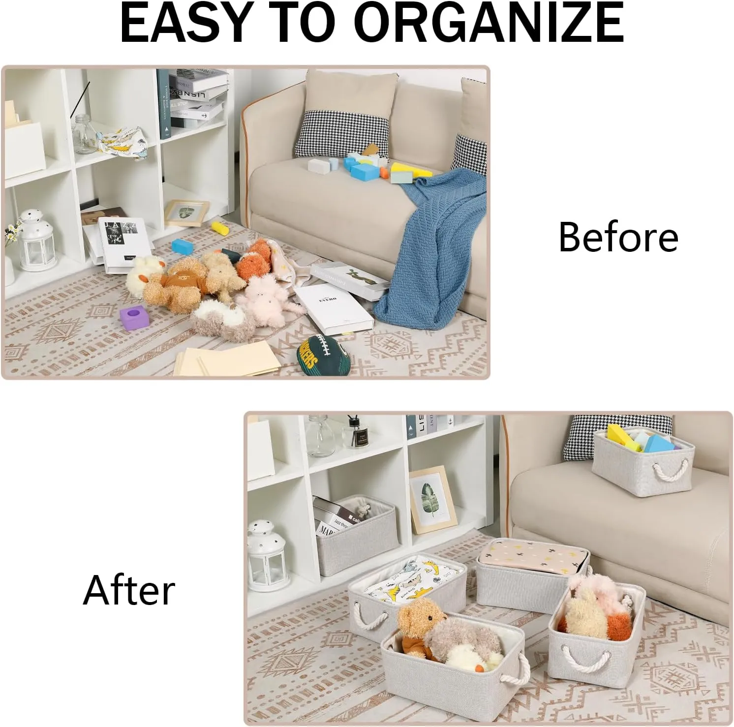 Bidtakay Small Storage Baskets for Shelves Set of 6 Biege Fabric Storage Bins for Organizing Linen Collapsible Organizer for Closet Nursery Clothes Toys 11.8 X 7.8 X 5 Inches