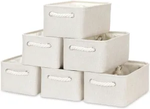 Bidtakay Small Storage Baskets for Shelves Set of 6 Biege Fabric Storage Bins for Organizing Linen Collapsible Organizer for Closet Nursery Clothes Toys 11.8 X 7.8 X 5 Inches